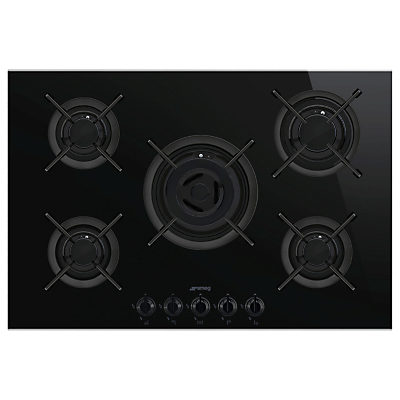 Smeg PV675CNX Dolce Stil Novo Gas Hob, Black/Stainless Steel